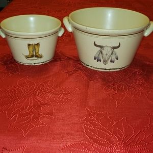 1990's Texas Bakeware 8" Bull Horns w Feathers & 6" Cowboy Boots Microwave Safe